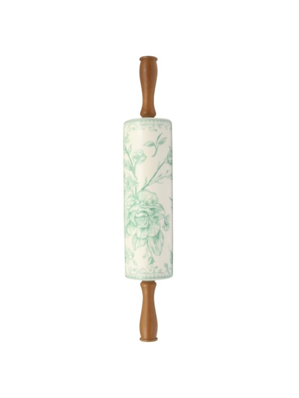 The Pioneer Woman Green Wood Handles Floral Design Agatha Ceramic Rolling Pin
